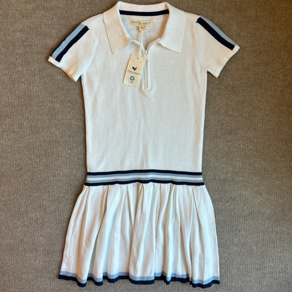 NWT Hope And Henry Girls White Organic Cotton Sweater Dress, Size 8